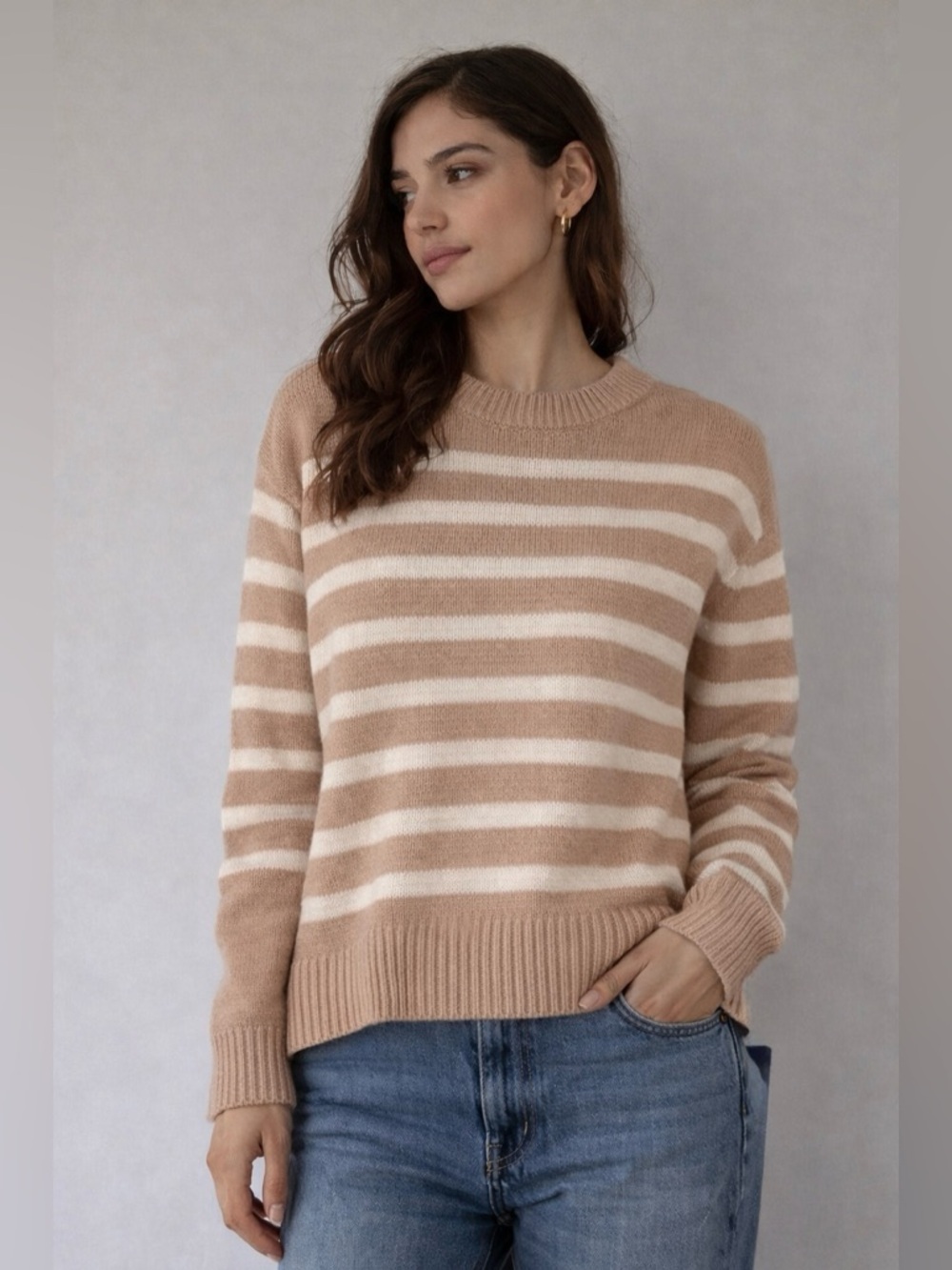 Philosophy Republic Clothing Womens Beige Cream Striped Knit Pullover Sweater S